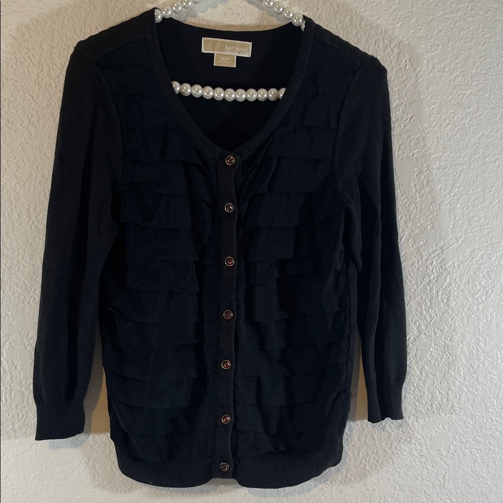 MICHAEL Michael Kors Black Ruffled Cardigan Size Small Petite
